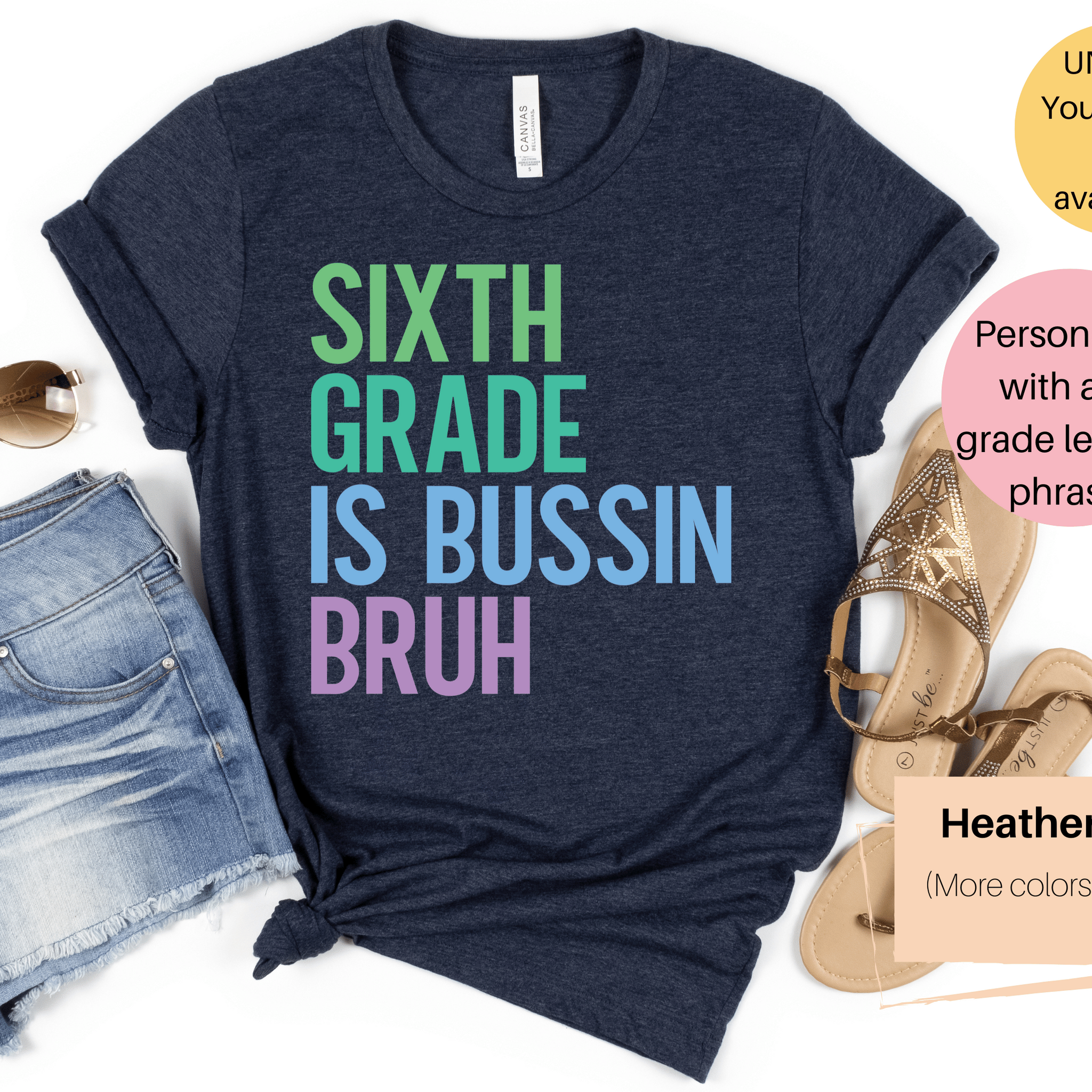 Custom Grade Teacher Shirt | Funny Teacher Shirt | Sixth Grade is Bussin Bruh Seventh Grade is Bussin Bruh | Eighth Grade is Bussin Bruh | Fifth Grade is Bussin Bruh | Fourth Grade is Bussin Bruh | Middle School Teacher Shirt