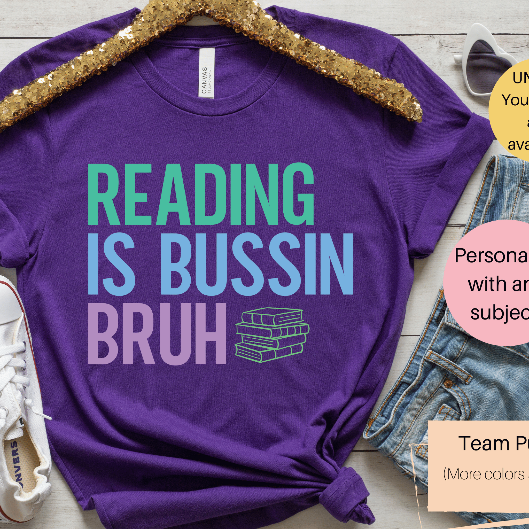 Custom Subject Teacher Shirt | Funny Teacher Shirt | Reading is Bussin Bruh | Science is Bussin Bruh | Math is Bussin Bruh | Social Studies is Bussin Bruh | P.E. is Bussin Bruh | Music is Bussin Bruh | Art is Bussin Bruh